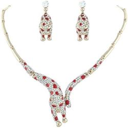 EVER FAITH Womens Austrian Crystal Enamel Leopard Necklace Earrings Set for Sister, Daughter
