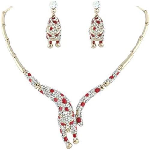 EVER FAITH Womens Austrian Crystal Enamel Leopard Necklace Earrings Set for Sister, Daughter