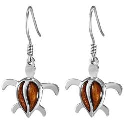 Sterling Silver Koa Wood Turtle Hook Earrings