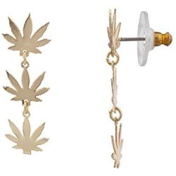 LUX ACCESSORIES Gold Tone Marijuana Sign Weed Leaf Hippie Tiered Dangle Earrings