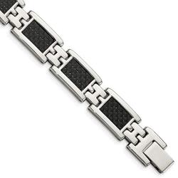 ICE CARATS Stainless Steel Black Carbon Fiber Inlay 9 Inch Bracelet 9.25 Men Fashion Jewelry for Dad Mens Gifts for Him