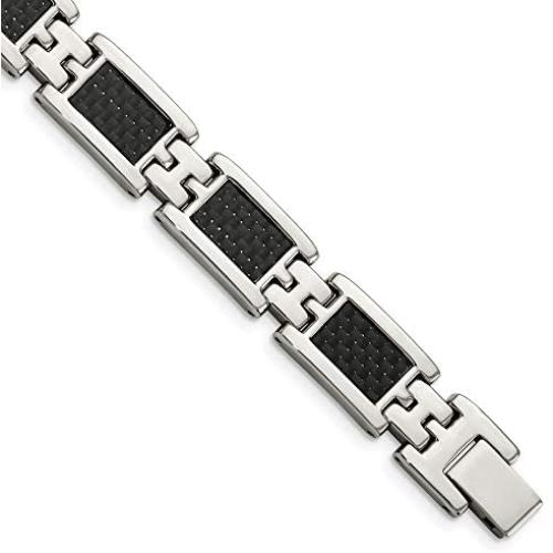 ICE CARATS Stainless Steel Black Carbon Fiber Inlay 9 Inch Bracelet 9.25 Men Fashion Jewelry for Dad Mens Gifts for Him