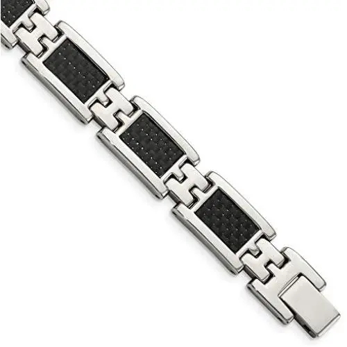 ICE CARATS Stainless Steel Black Carbon Fiber Inlay 9 Inch Bracelet 9.25 Men Fashion Jewelry for Dad Mens Gifts for Him ICE CARATS Stainless Steel Black Carbon Fiber Inlay 9 Inch Bracelet 9.25 Men Fashion Jewelry for Dad Mens Gifts for Him