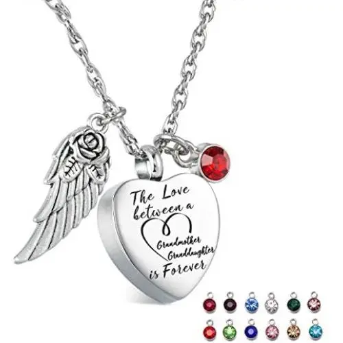 Glimkis The love between a Grandmother and Granddaughter is forever Cremation Memorial Ashes Pendant urn necklace Cremation Jewelry