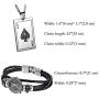 Aroncent Stainless Steel Necklace Braided Leather Rope Bracelet with Poker 2 Pcs Set