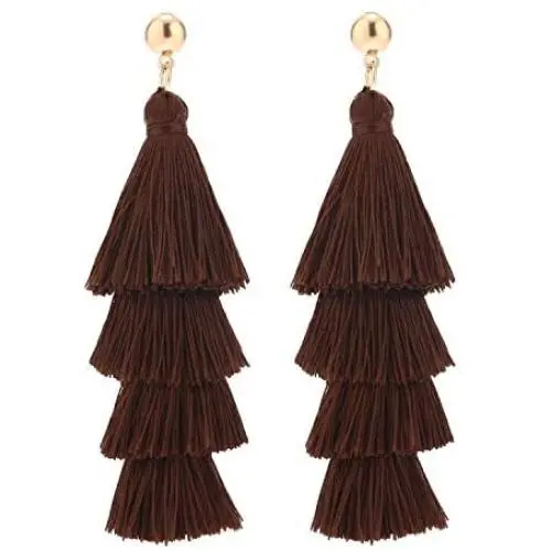 BaubleStar Tassel Earrings Handmade Tiered Thread Tassel Dangle Earrings, Multi Colors