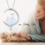 Cat Necklace, THRISHULA Sterling Silver Sitting Cats on The Crescent Moon Pendant Necklace Birthstone Opal Accent for Women Girls Girlfriend Teens Children 18+2 Extender
