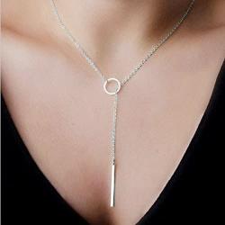 2Pcs Y Pendant Necklace Bar Earring Set Lariat Necklace Long Stick Drop Dangle Earring For Women