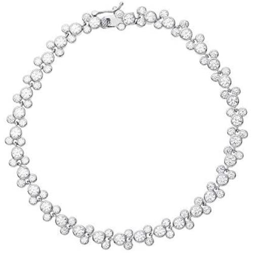 Disney Mickey Mouse Jewelry for Women and Girls, Sterling Silver Cubic Zirconia Tennis Bracelet,