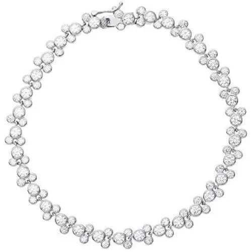 Disney Mickey Mouse Jewelry for Women and Girls, Sterling Silver Cubic Zirconia Tennis Bracelet,