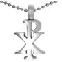 CHI-RHO Symbol Constantine Christian Jewelry Monogram Christogram XP Cross Chirho Jesus Christ name bible verse JN8:12 pewter UNISEX Mens Pendant Necklace Charm Protection Amulet w Silver ball Chain