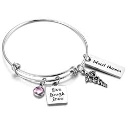 FLODANCER Blood Thinner Medical Alert ID Bangle Bracelet - Live Laugh Love Jewelry for Women Girls