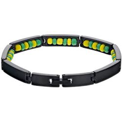 In Season Jewelry Black Stainless Steel Ilde de Orula Bracelet Santeria Green Yellow Babalawo