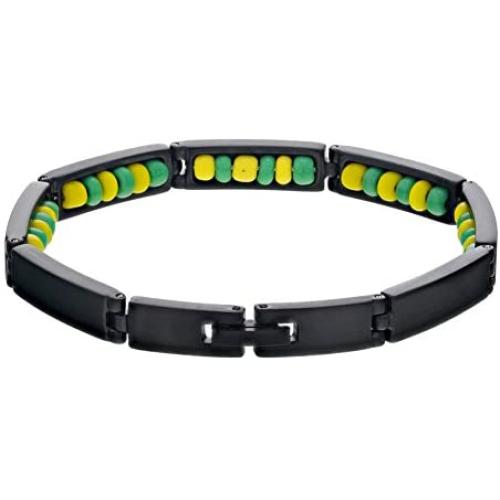 In Season Jewelry Black Stainless Steel Ilde de Orula Bracelet Santeria Green Yellow Babalawo