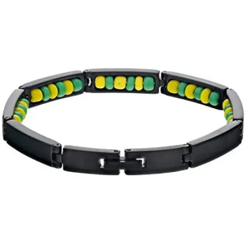 In Season Jewelry Black Stainless Steel Ilde de Orula Bracelet Santeria Green Yellow Babalawo