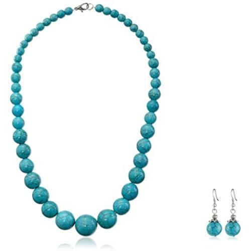 Gem Stone King Green Simulated Turquoise Howlite 20inches Lobster Clasp Necklace Earring Set