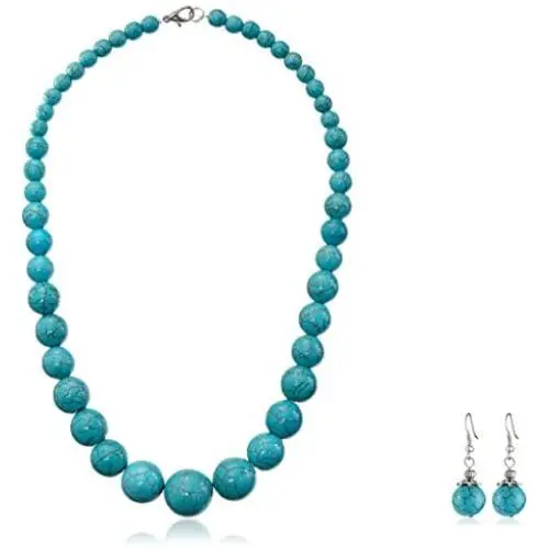 Gem Stone King Green Simulated Turquoise Howlite 20inches Lobster Clasp Necklace Earring Set Gem Stone King Green Simulated Turquoise Howlite 20inches Lobster Clasp Necklace Earring Set