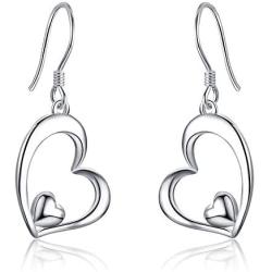 WINNICACA Sterling Silver Sideways Shaped Heart Dangle Drop Hooks Stud Earrings Jewelry Gifts for Women Birthday