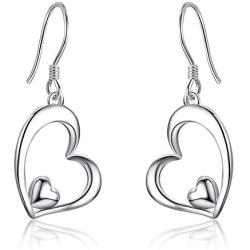 WINNICACA Sterling Silver Sideways Shaped Heart Dangle Drop Hooks Stud Earrings Jewelry Gifts for Women Birthday