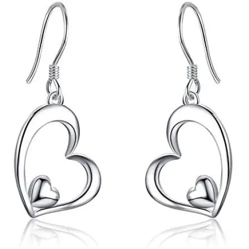 WINNICACA Sterling Silver Sideways Shaped Heart Dangle Drop Hooks Stud Earrings Jewelry Gifts for Women Birthday WINNICACA Sterling Silver Sideways Shaped Heart Dangle Drop Hooks Stud Earrings Jewelry Gifts for Women Birthday