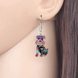 DUOWEI Zinc Alloy Cute Schnauzer Dog Earrings Charms Floral Dog Dangle Drop Jewelry Gifts for Women Girls Teens