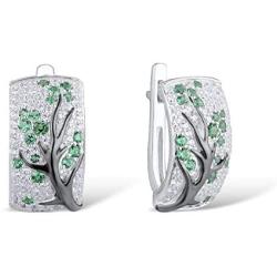 Santuzza 925 Sterling Silver Delicate Cherry Tree Earrings Green Spinel Cubic Zirconia Fashion Jewelry