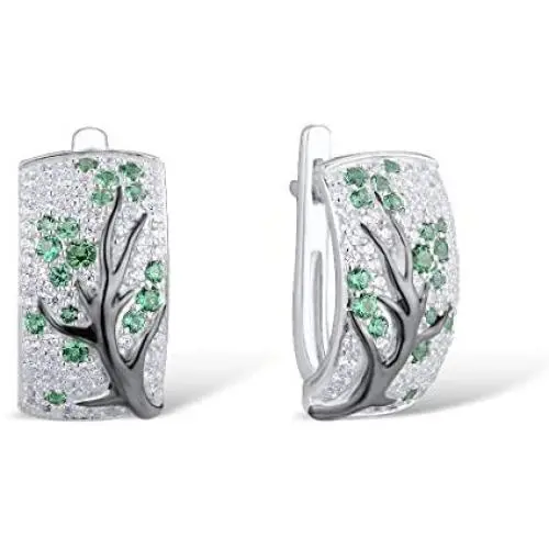 Santuzza 925 Sterling Silver Delicate Cherry Tree Earrings Green Spinel Cubic Zirconia Fashion Jewelry Santuzza 925 Sterling Silver Delicate Cherry Tree Earrings Green Spinel Cubic Zirconia Fashion Jewelry