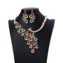 Campsis Gold Bride Wedding Statement Necklace Bridal Crystal Peacock Neckalce Earrings Jewelry Set for Women