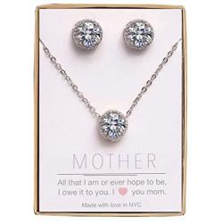 A+O Mother of the Bride or Groom Gift - Round Stud Earrings and Necklace Jewelry set in Silver, Yellow Gold, Rose Gold