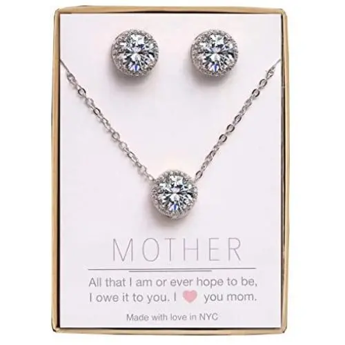 A+O Mother of the Bride or Groom Gift - Round Stud Earrings and Necklace Jewelry set in Silver, Yellow Gold, Rose Gold A+O Mother of the Bride or Groom Gift - Round Stud Earrings and Necklace Jewelry set in Silver, Yellow Gold, Rose Gold