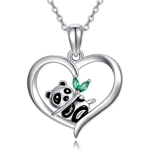 TRISHULA Cute Panda Heart Pendant Necklace,Forever Love Animals Series Delicate Heart Jewelry Great Gift for Mom Daughter Wife