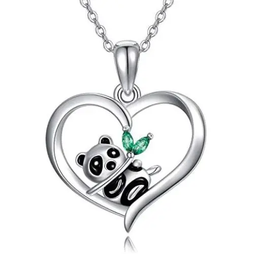 TRISHULA Cute Panda Heart Pendant Necklace,Forever Love Animals Series Delicate Heart Jewelry Great Gift for Mom Daughter Wife