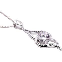 ALOV Jewelry Sterling Silver Always My Sister Forever My Friend Love Cubic Zirconia Pendant Necklace