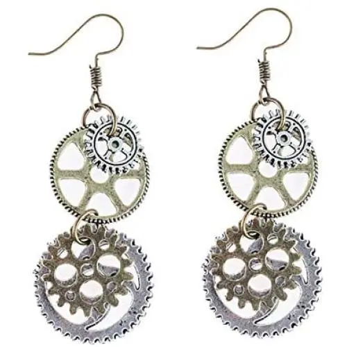Handcrafted Steampunk Antique Look Brass-Tone Gear Earrings for Women Girls Personalized Jewelry Gifts
