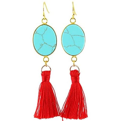 SUNYIK Assorted Semiprecious Stone Dangle Earrings for Women,Crystal Drop Tassel Earrings