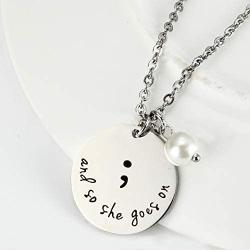 JOYID and So She Goes On Semicolon Necacek Stainless Steel Imitate Pearl Semi Colon Inspirational Neckalce for Women Girls Gifts