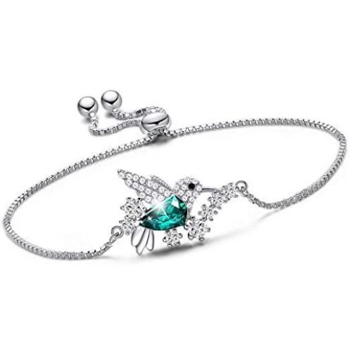 CDE Jewelry Gift S925 Sterling Silver Hummingbird Bracelet for Women Embellished with Austrian Crystals Bracelet Valentines Day Jewelry Gifts for Mom Wife Women Daughter Sister Girlfriend