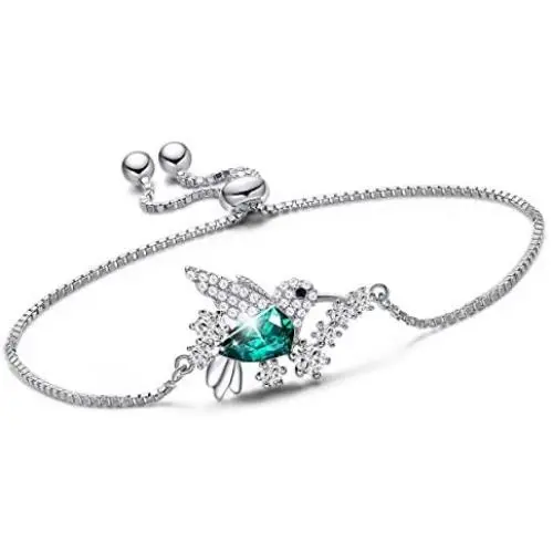 CDE Jewelry Gift S925 Sterling Silver Hummingbird Bracelet for Women Embellished with Austrian Crystals Bracelet Valentines Day Jewelry Gifts for Mom Wife Women Daughter Sister Girlfriend