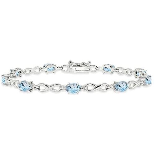 Sterling Silver Genuine, Created or Simulated Gemstone Oval Polished Infinity Classic Tennis Bracelet