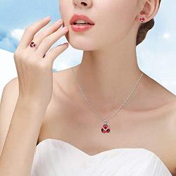 Uloveido Big Red Purple Heart Pendant Necklace AAA Cubic Zirconia Stud Drop Earrings and Solitaire Ring Crystal Wedding Engagement Jewelry Set for Women Girls Gift T086