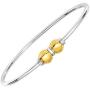 Solid 925 Sterling Silver And 14K Gold Double Ball Designer Cuff Bangle Bracelet.