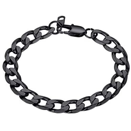 Bandmax 316L Stainless Steel Figaro Silver Chain Bracelet for Men Women 19CM/21CM Length,6MM/9MM Width Punk Biker Miami Curb Link Bracelet Jewelry with Metal Clasp,18K Gold/Black Plated