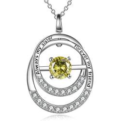 TOUPOP Always My Sister Forever My Friend Necklace s925 Sterling Silver Double Circle Birthstone Pendant Necklace Jewelry Gifts Necklaces for Sister,Sister Gifts from Sister