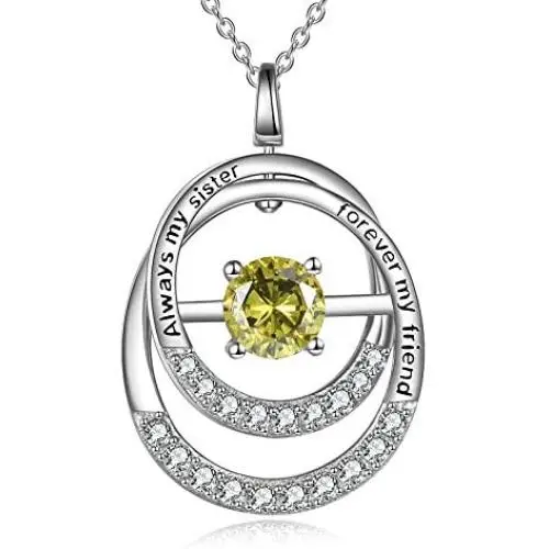 TOUPOP Always My Sister Forever My Friend Necklace s925 Sterling Silver Double Circle Birthstone Pendant Necklace Jewelry Gifts Necklaces for Sister,Sister Gifts from Sister