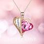 AOBOCO Granddaughter Grandmother Gifts - Granddaughter I Love You - Sterling Silver Heart Necklaces from Grandma with Pink Swarovski Crystals
