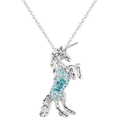 luomart Girls Unicorn Pendant Necklaces Jewelry Gift White Gold Plated Austrian Crystal Birthstone for Teens Women