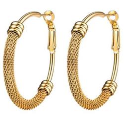 Stainless Steel Hoop Earrings For Women, Minimalist And Chic Jewelry, Black/18K Real Gold Plated, Round Hoops Earrings Hypoallergenic, Size:30mm/40mm/60mm/80mm, Come Gift Box