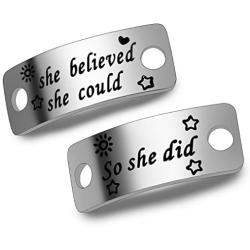 ENSIANTH She Believed She Could So She Did Shoe Lace Tag Sports Jewelry Inspirational Gift Trainer Tags Gift for Runner