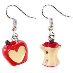 DAMLENG 3D Lifelike Red Apple Earrings Heart Half Apple Fruits Dangle Earrings for Women Girls Statement Jewelry