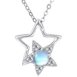 Star Necklace 925 Sterling Silver Moonstone Star Necklace Rainbow Synthetic Moonstone Necklace Moonstone Jewelry Mother Day Gift for Women Daughter Girlfriend
